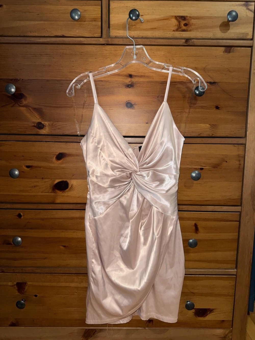 Lulu's Blush Satin Twist-Front Mini Dress